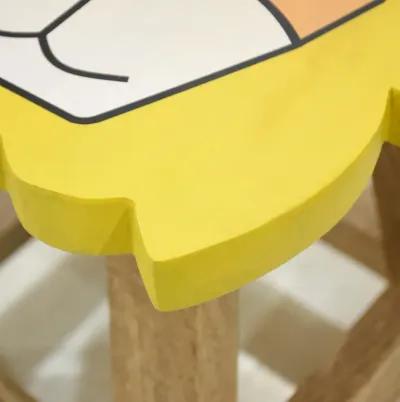 Handmade 100% Mango Wood Kids Yellow Color Lion Shaped Seat Indoor Stool