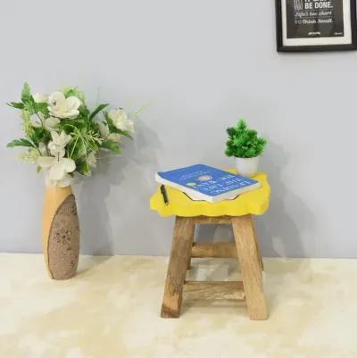 Handmade 100% Mango Wood Kids Yellow Color Lion Shaped Seat Indoor Stool