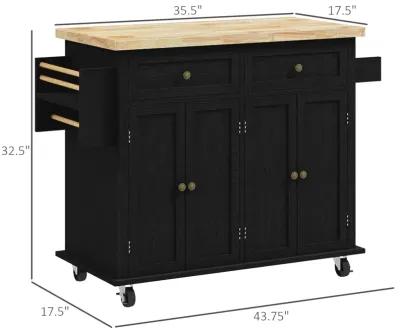 Black Kitchen Island Cart: Rubberwood Top, Spice Rack