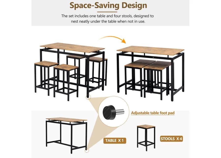 Merax 5-Piece Kitchen Counter Height Table Set, Industrial Dining Table with 4 Chairs