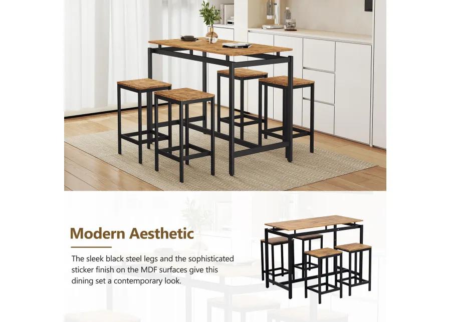 Merax 5-Piece Kitchen Counter Height Table Set, Industrial Dining Table with 4 Chairs