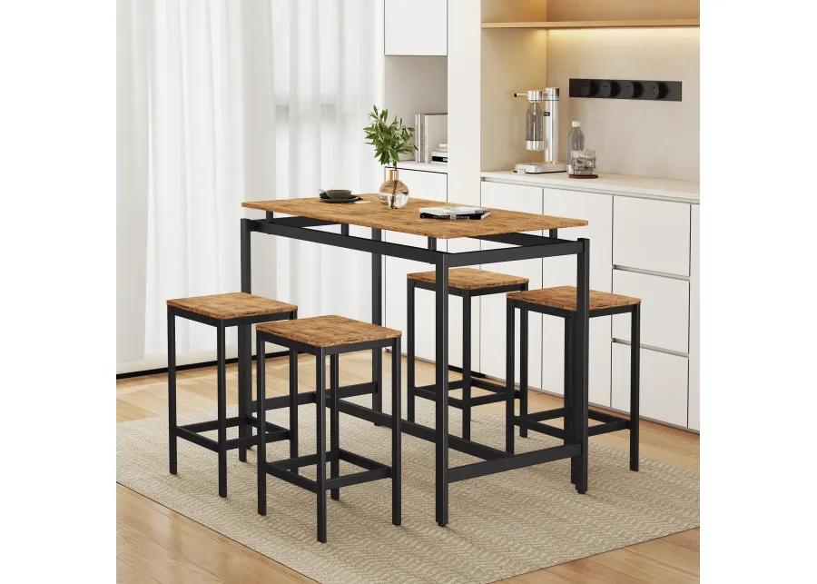 Merax 5-Piece Kitchen Counter Height Table Set, Industrial Dining Table with 4 Chairs