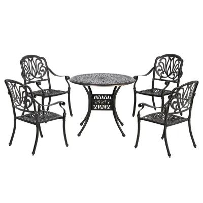 Outdoor Dining Set: 5PC Cast Aluminum Table and Stackable Chairs