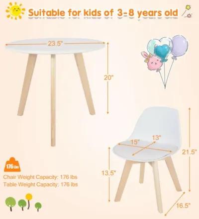 Hivvago  Modern Kids Activity Play Table and 2 Chairs Set with Beech Leg Cushion-White