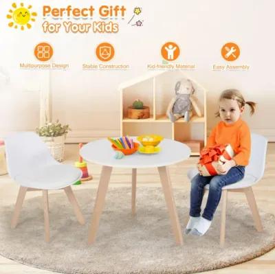 Hivvago  Modern Kids Activity Play Table and 2 Chairs Set with Beech Leg Cushion-White