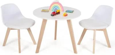 Hivvago  Modern Kids Activity Play Table and 2 Chairs Set with Beech Leg Cushion-White