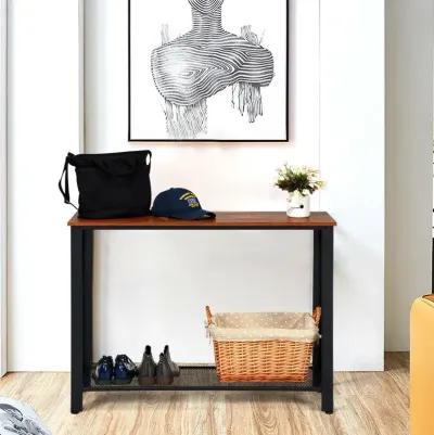 Metal Frame Wood  Console Sofa Table with Storage Shelf