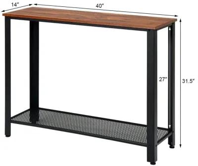 Metal Frame Wood  Console Sofa Table with Storage Shelf