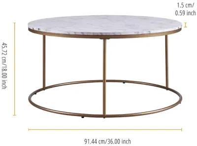 Teamson Home Marmo Modern Marble-Look Round Coffee Table, Faux Marble/Brass