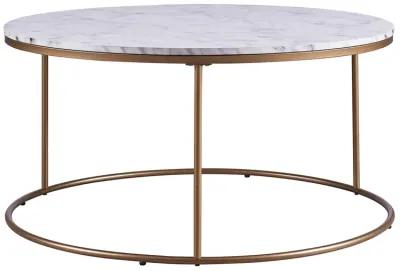 Teamson Home Marmo Modern Marble-Look Round Coffee Table, Faux Marble/Brass