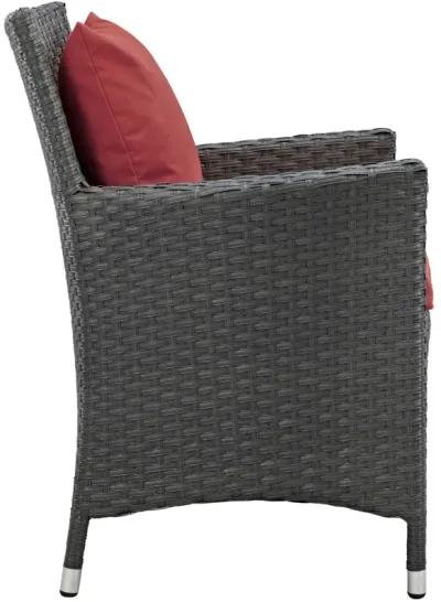 Modway EEI-2243-CHC-RED-SET Sojourn Wicker Rattan Outdoor Patio Sunbrella Four Dining Chairs in Canvas Red, Armchairs