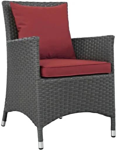 Modway EEI-2243-CHC-RED-SET Sojourn Wicker Rattan Outdoor Patio Sunbrella Four Dining Chairs in Canvas Red, Armchairs