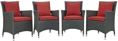 Modway EEI-2243-CHC-RED-SET Sojourn Wicker Rattan Outdoor Patio Sunbrella Four Dining Chairs in Canvas Red, Armchairs