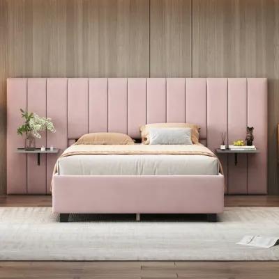 Merax Upholstered Platform Bed with Big Headboard