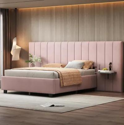 Merax Upholstered Platform Bed with Big Headboard