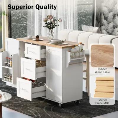 Rolling Kitchen Island with Storage and Spice Rack Tower