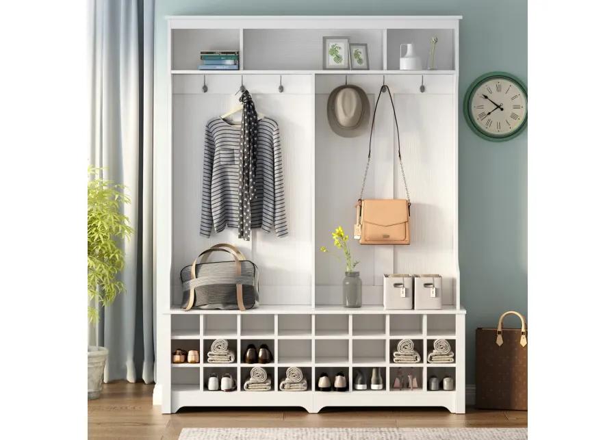 Multi-Function Hallway Coat Rack with Bench and Shoe Storage