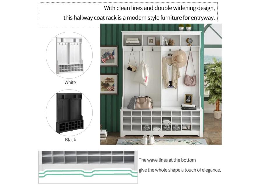 Multi-Function Hallway Coat Rack with Bench and Shoe Storage