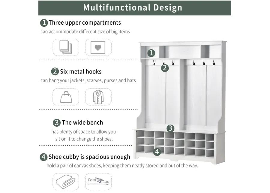 Multi-Function Hallway Coat Rack with Bench and Shoe Storage