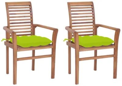 vidaXL Dining Chairs 2 pcs with Bright Green Cushions Solid Teak Wood