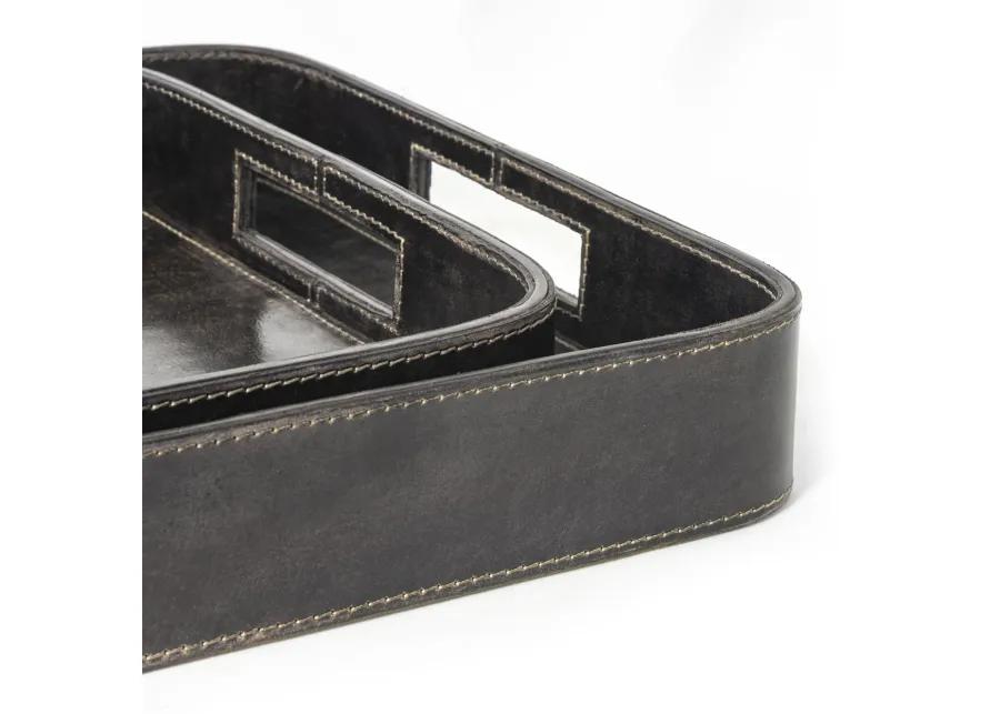 Derby Rectangle Leather Tray Set