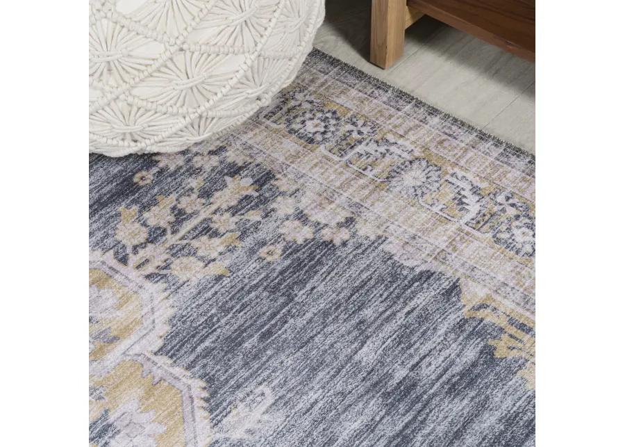 Wincer Chenille Cottage Medallion Machine-Washable Navy/Gray/Black 2 ft. x 8 ft. Runner Rug