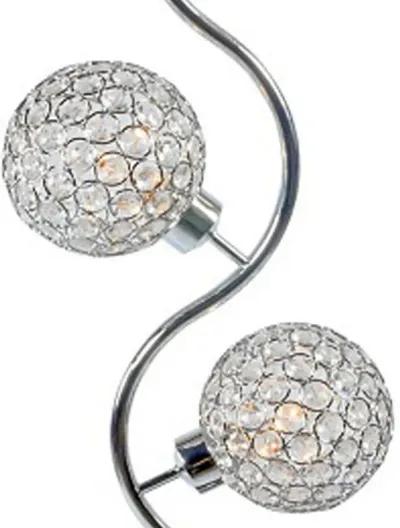 Denise 32 Inch Table Lamp, Metal Frame, Round Base Glass, Crystals, Silver - Benzara