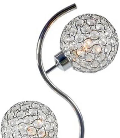 Denise 32 Inch Table Lamp, Metal Frame, Round Base Glass, Crystals, Silver - Benzara