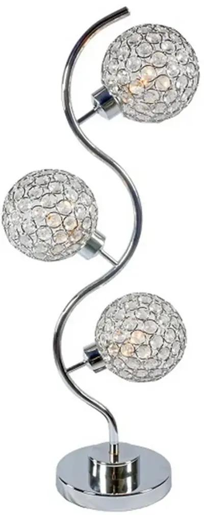 Denise 32 Inch Table Lamp, Metal Frame, Round Base Glass, Crystals, Silver - Benzara