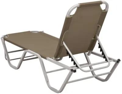 vidaXL Outdoor Sun Lounger - Aluminum and Textilene Construction, Adjustable Reclining Positions, Taupe and Silver, Ideal for Beach Camping and Garden Leisure, Assembly Required