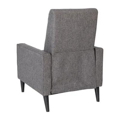 Flash Furniture Ezra Pushback Recliner - Mid-Century Modern Gray Fabric Upholstery - Button Tufted Back - Residential & Commercial Use