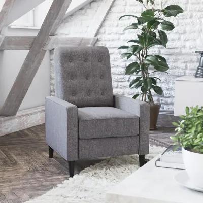 Flash Furniture Ezra Pushback Recliner - Mid-Century Modern Gray Fabric Upholstery - Button Tufted Back - Residential & Commercial Use