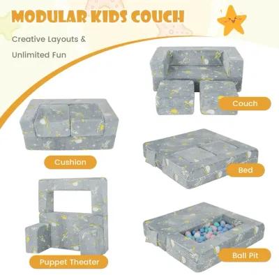 Kids Play Sofa with Ottoman and Removable & Machine Washable Cover-Gray