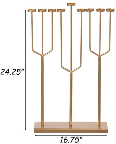 Modern Design Small Hanukkah Menorah Exceptional presentational piece, 9 Branch Tea Light Candle Holders, Gold