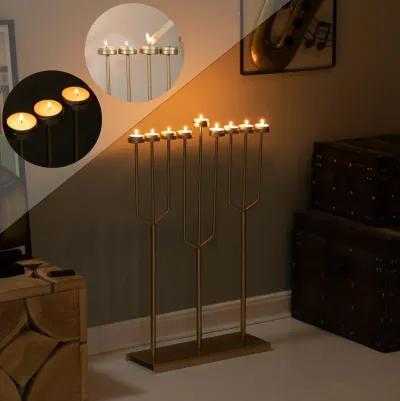 Modern Design Small Hanukkah Menorah Exceptional presentational piece, 9 Branch Tea Light Candle Holders, Gold