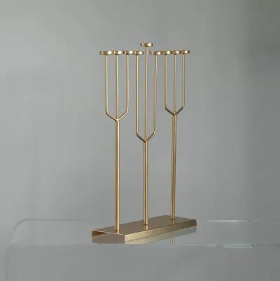 Modern Design Small Hanukkah Menorah Exceptional presentational piece, 9 Branch Tea Light Candle Holders, Gold