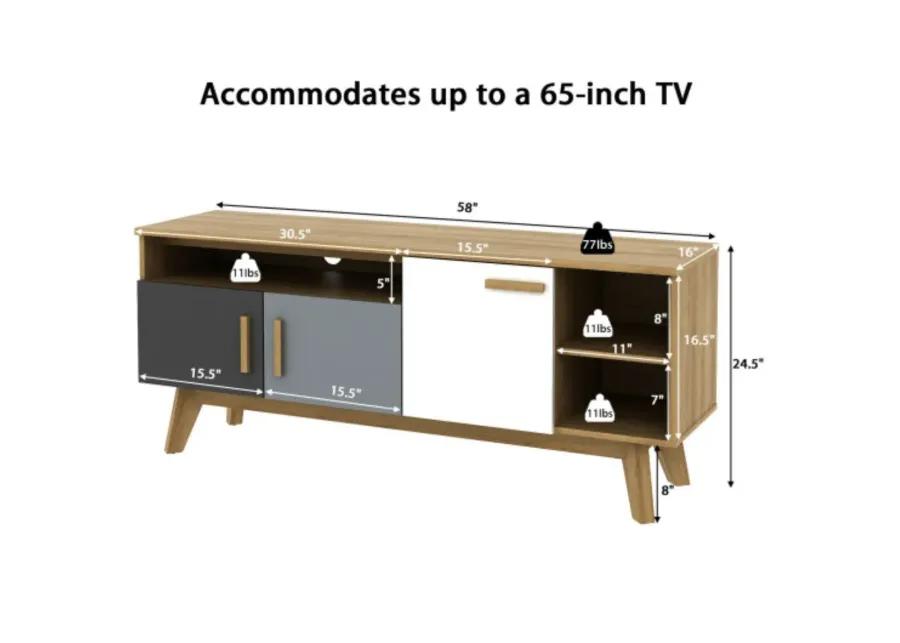 65 Inch TV Stand with 3 Storage Cabinets and 3 Open Shelves for Living Room