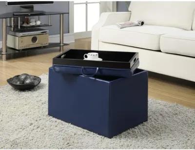 Convience Concept, Inc. Designs4Comfort Accent Storage Ottoman with Reversible Tray Blue Faux Leather