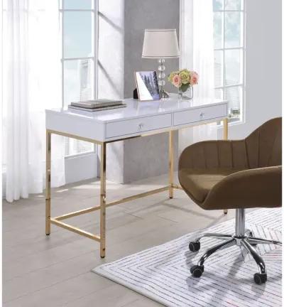 Ottey Desk in White High Gloss & Gold 92540