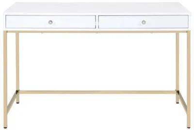 Ottey Desk in White High Gloss & Gold 92540