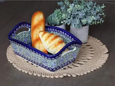 Blue Rose Polish Pottery Flowering Peacock Basket with Handles