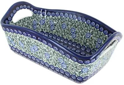 Blue Rose Polish Pottery Flowering Peacock Basket with Handles