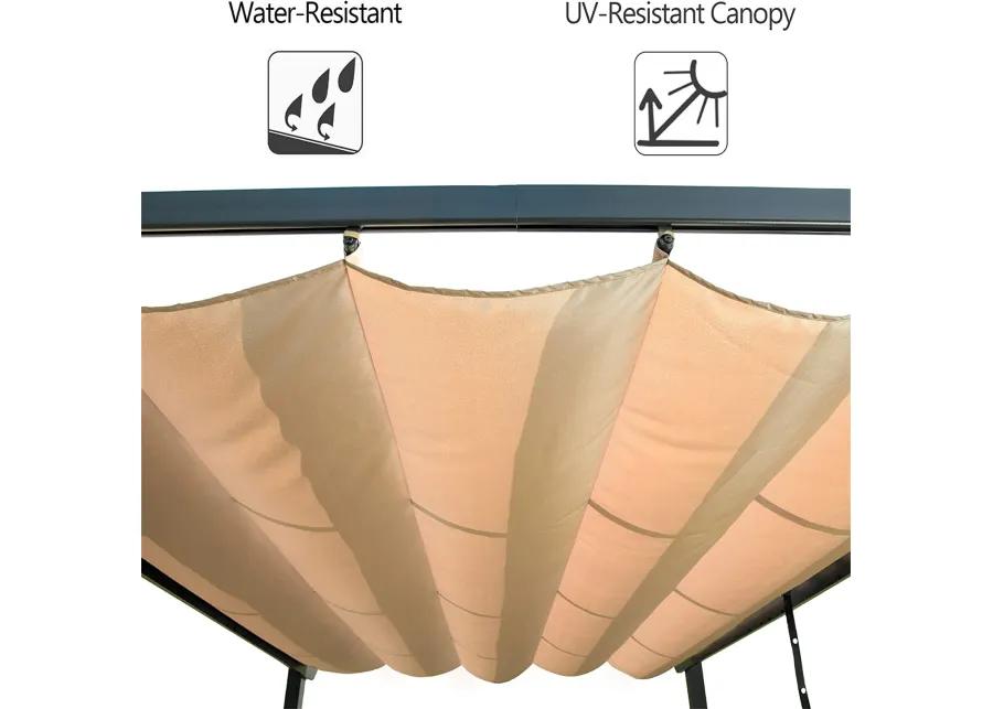 MONDAWE 10 ft. x 10 ft. Beige-Tan Polyester Outdoor Patio Gazebo Steel Frame Grape Pergola with Retractable Shade Canopy