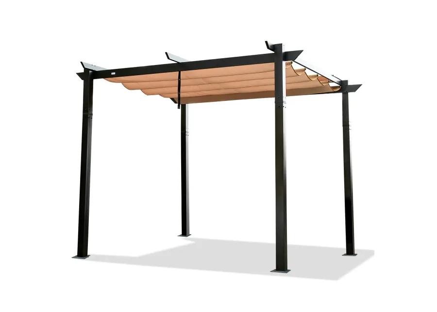 MONDAWE 10 ft. x 10 ft. Beige-Tan Polyester Outdoor Patio Gazebo Steel Frame Grape Pergola with Retractable Shade Canopy