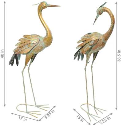 Sunnydaze Golden Crane Indoor/Outdoor Metal Garden Statue - Set of 2