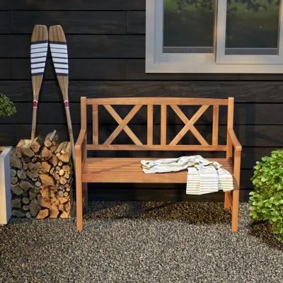 2-Person Wood Outdoor Bench with Cozy Armrest and Backrest