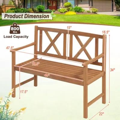 2-Person Wood Outdoor Bench with Cozy Armrest and Backrest