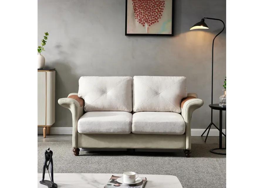 Living Room General Use Linen Fabric PU Leather With Wood Leg Loveseat