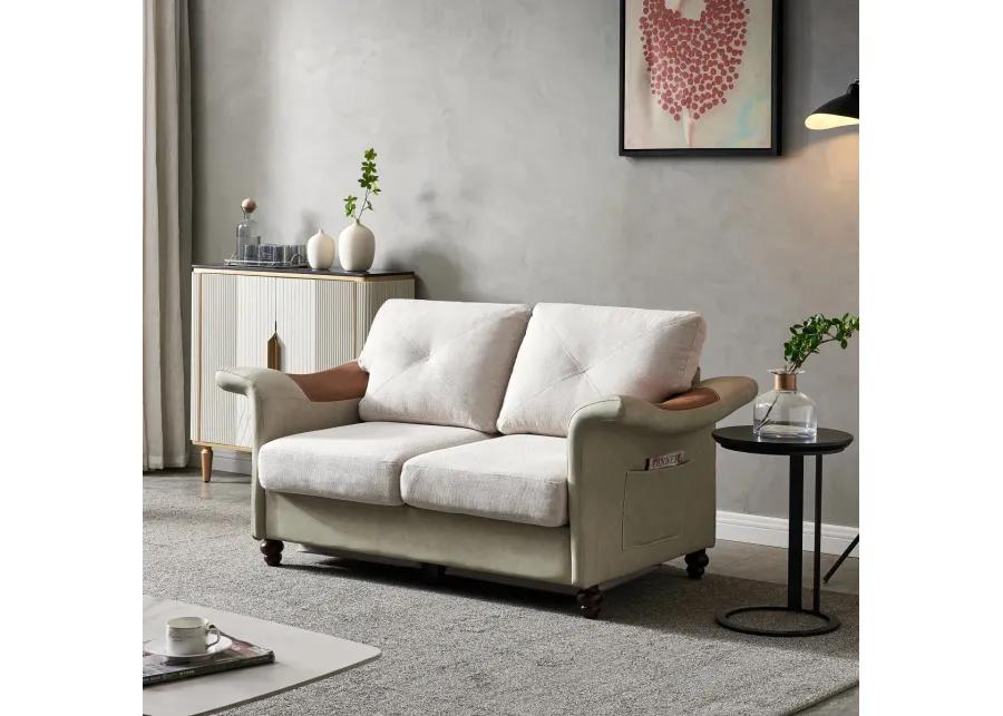 Living Room General Use Linen Fabric PU Leather With Wood Leg Loveseat