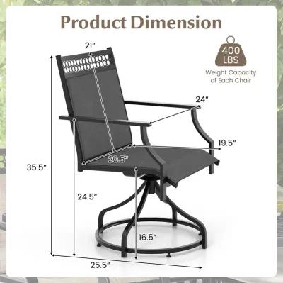 Patio Swivel Dining Chairs Set of 2 with Heavy-duty Metal Frame and Armrests